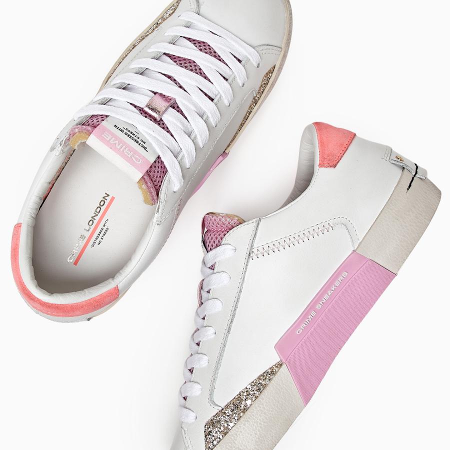CRIME LONDON SNEAKERS DISTRESSED CHAMPAGNE ROSE' BIANCO/ROSA 3