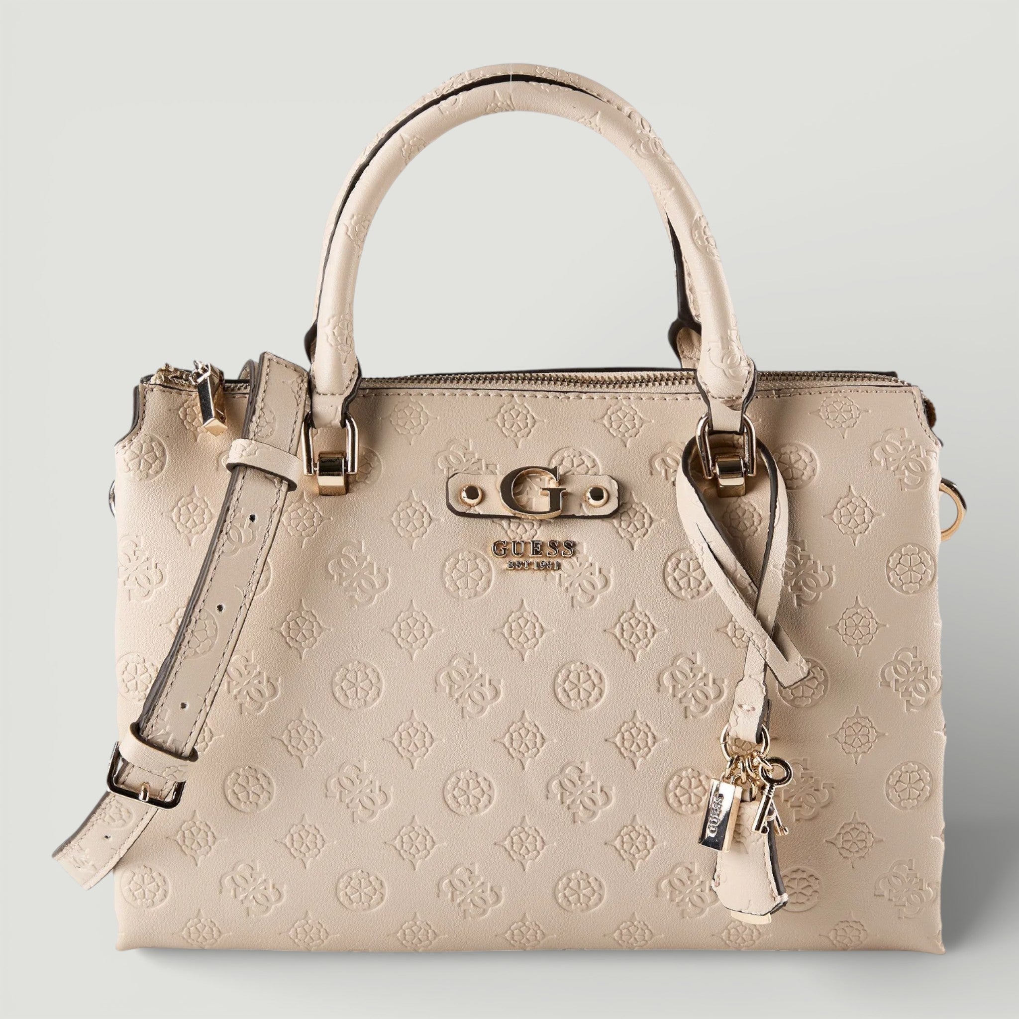 GUESS BORSA DITA MULTI COMP SATCHEL LIGHT TAUPE LOGO