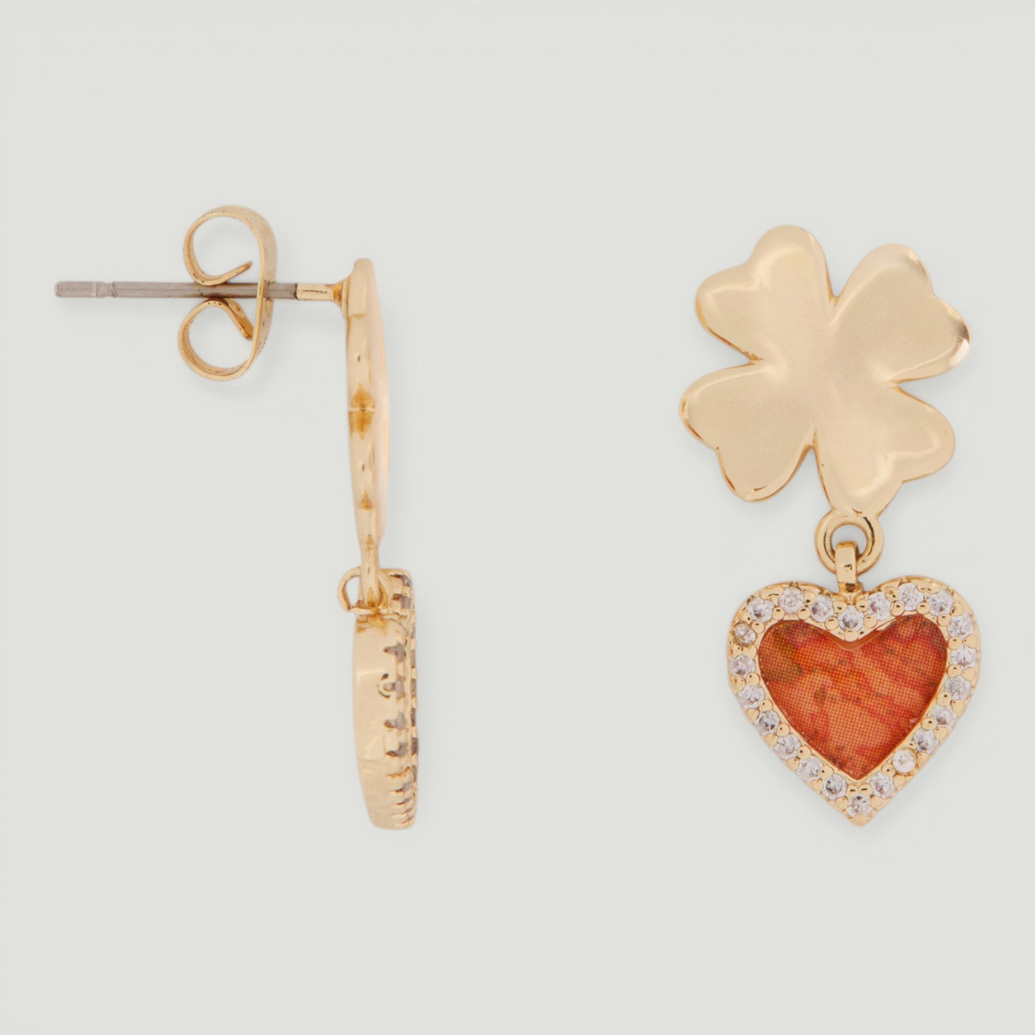 ALVIERO MARTINI 1^CLASSE ORECCHINI QUADRIFOGLIO E CUORE GEO ORO