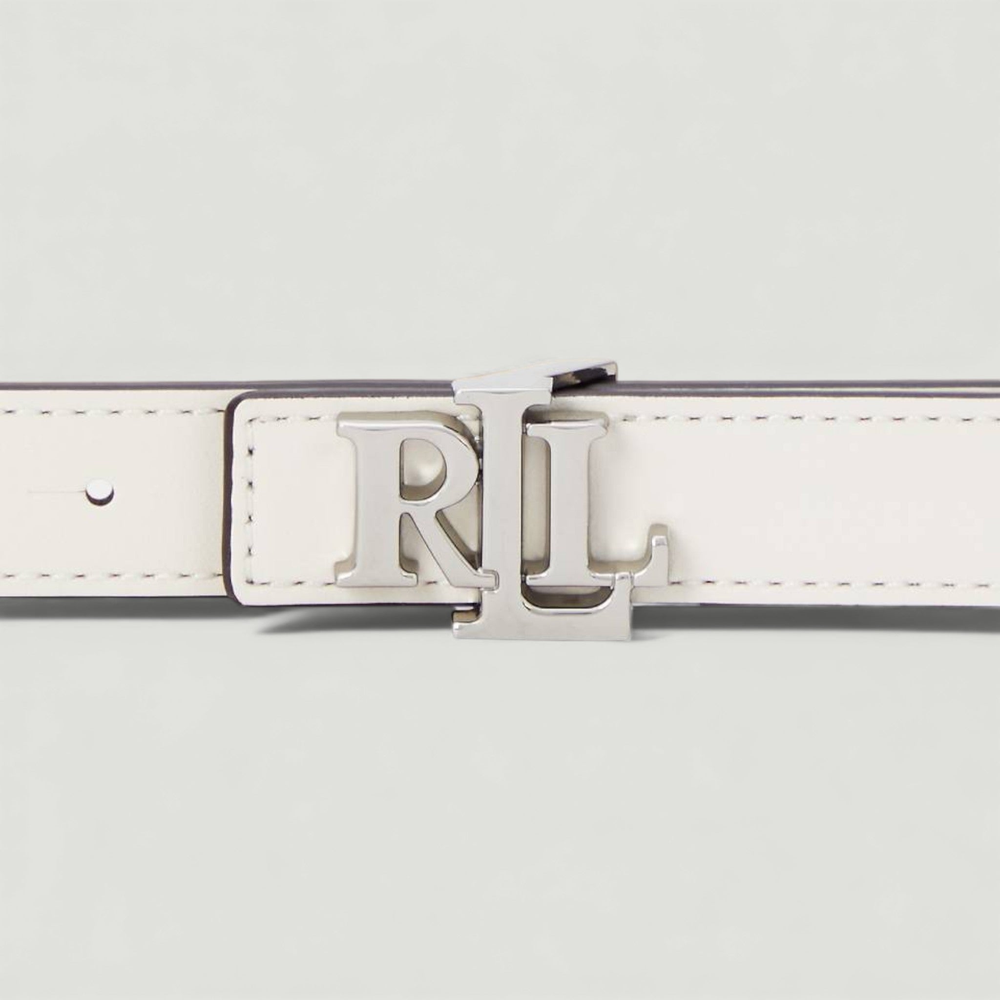 RALPH LAUREN CINTURA SOTTILE DOUBLE-FACE CON LOGO SOFT WHITE/SAND NUDE