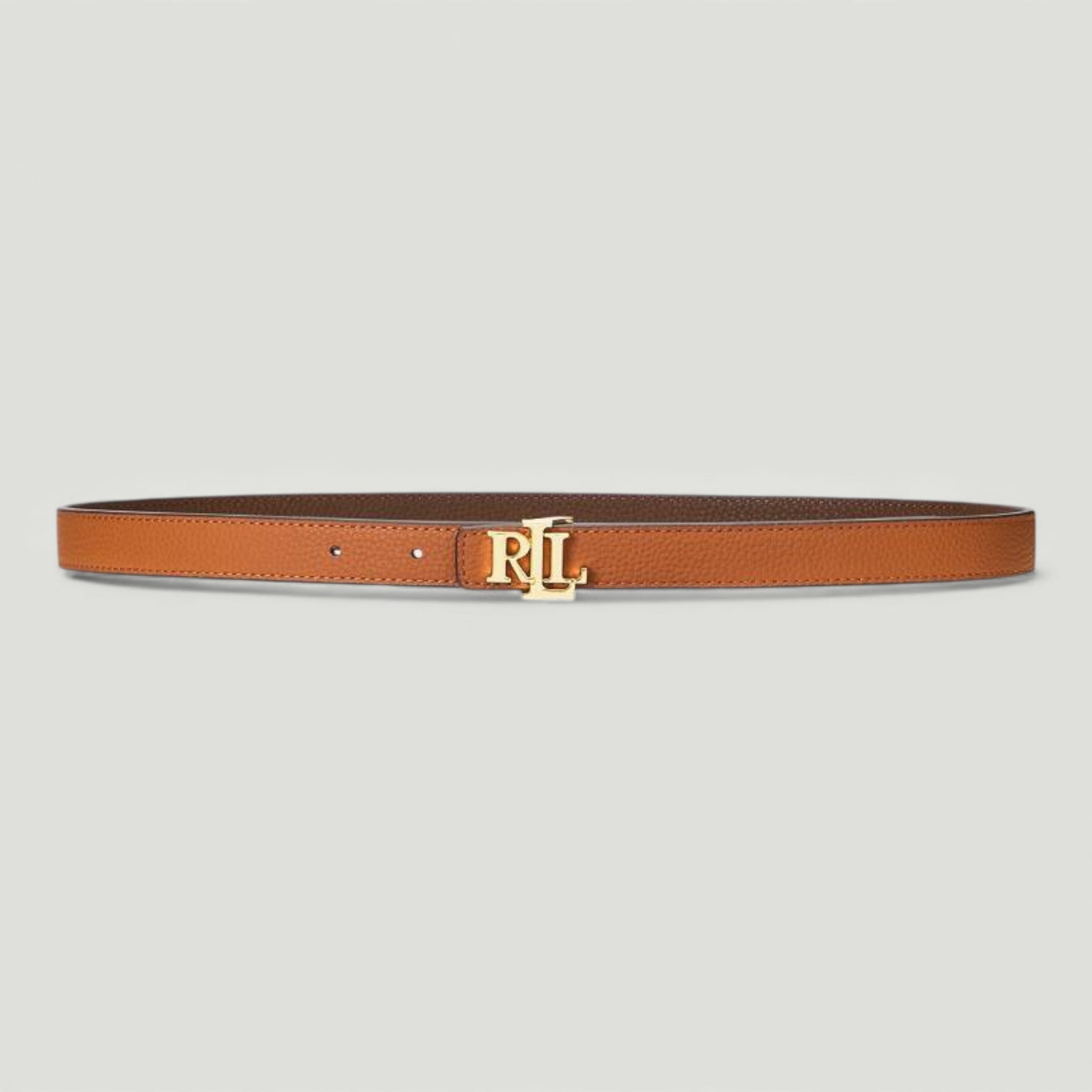 RALPH LAUREN CINTURA SOTTILE DOUBLE-FACE CON LOGO LAUREN TAN/DARK BROWN