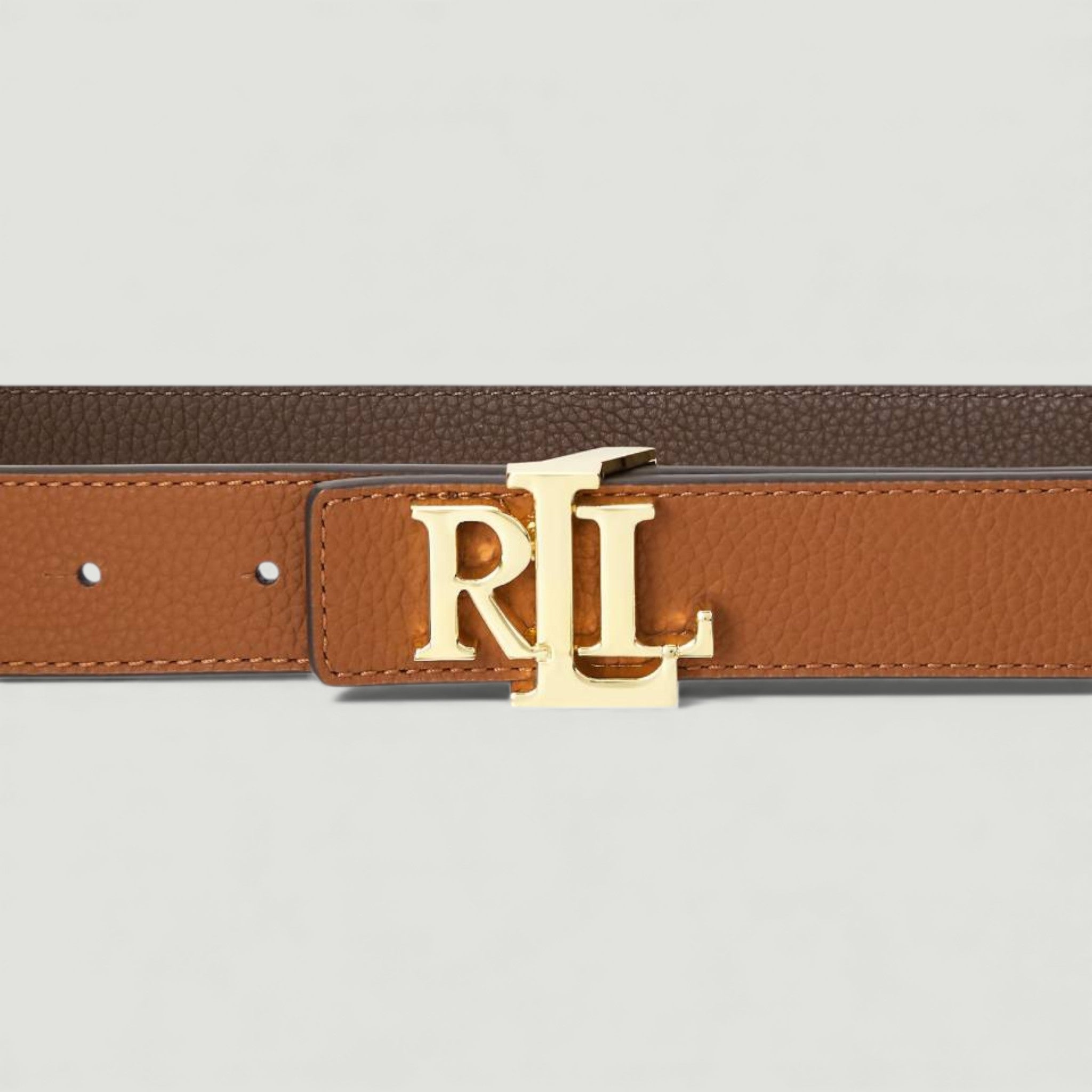 RALPH LAUREN CINTURA DOUBLE-FACE MARTELLATA CON LOGO LAUREN TAN/DARK BROWN