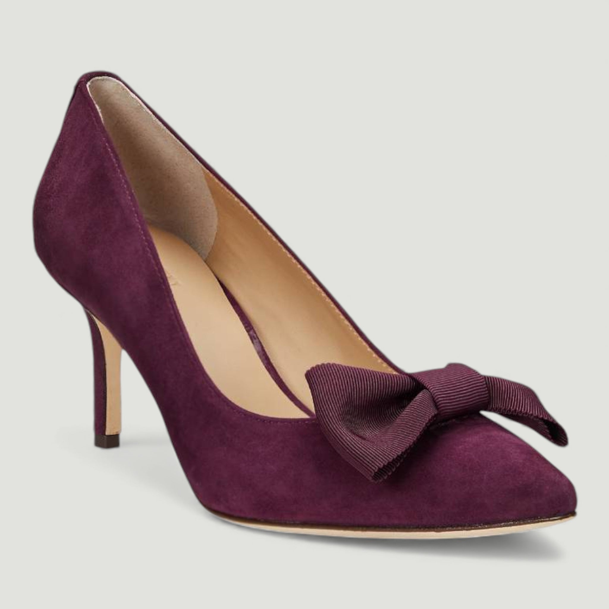 RALPH LAUREN DECOLLETE LANETTE IN CAMOSCIO CON FIOCCO PINOT NOIR VIOLA