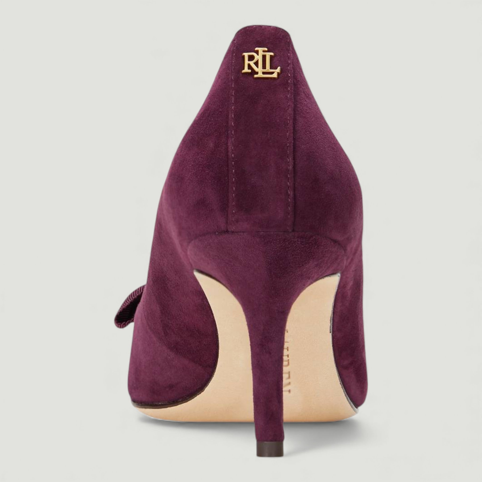 RALPH LAUREN DECOLLETE LANETTE IN CAMOSCIO CON FIOCCO PINOT NOIR VIOLA