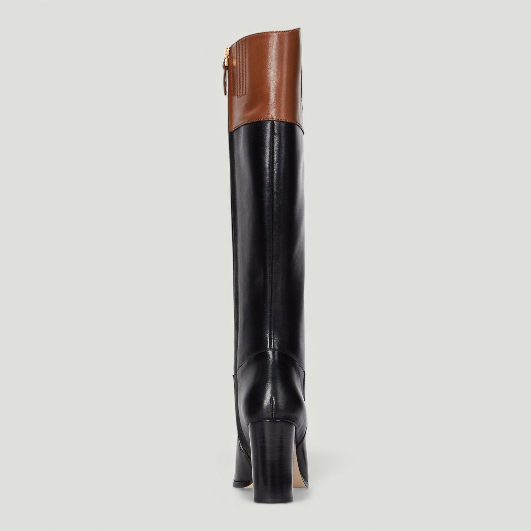 RALPH LAUREN STIVALI ALTI PAGE II IN PELLE BICOLORE BLACK/DEEP SADDLE TAN NERO/MARRONE