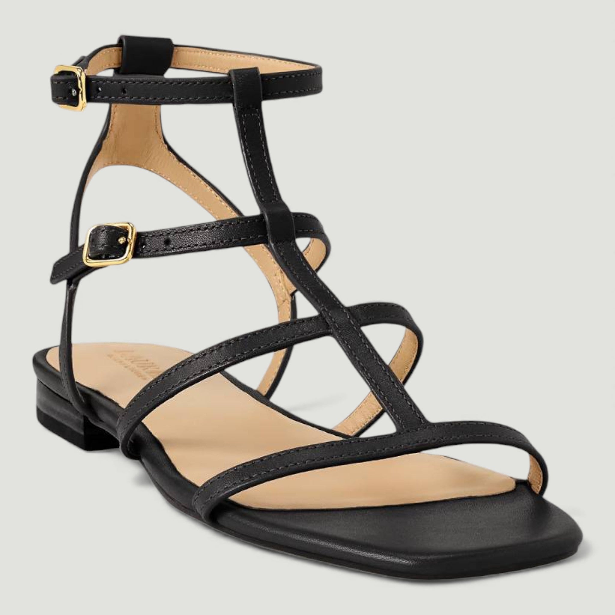 RALPH LAUREN SANDALI GLADIATORE EVERLEY IN PELLE DI VITELLO NERO