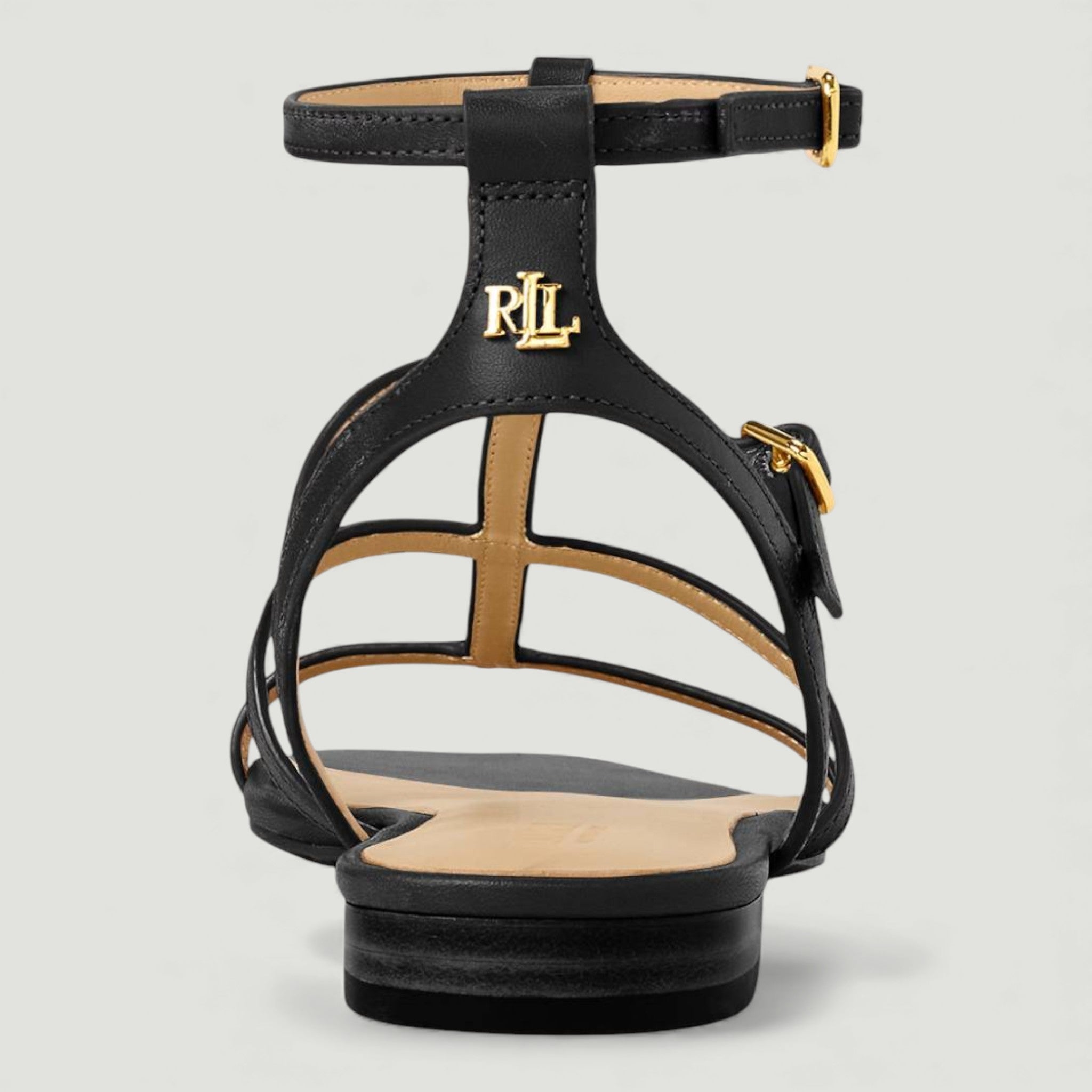 RALPH LAUREN SANDALI GLADIATORE EVERLEY IN PELLE DI VITELLO NERO