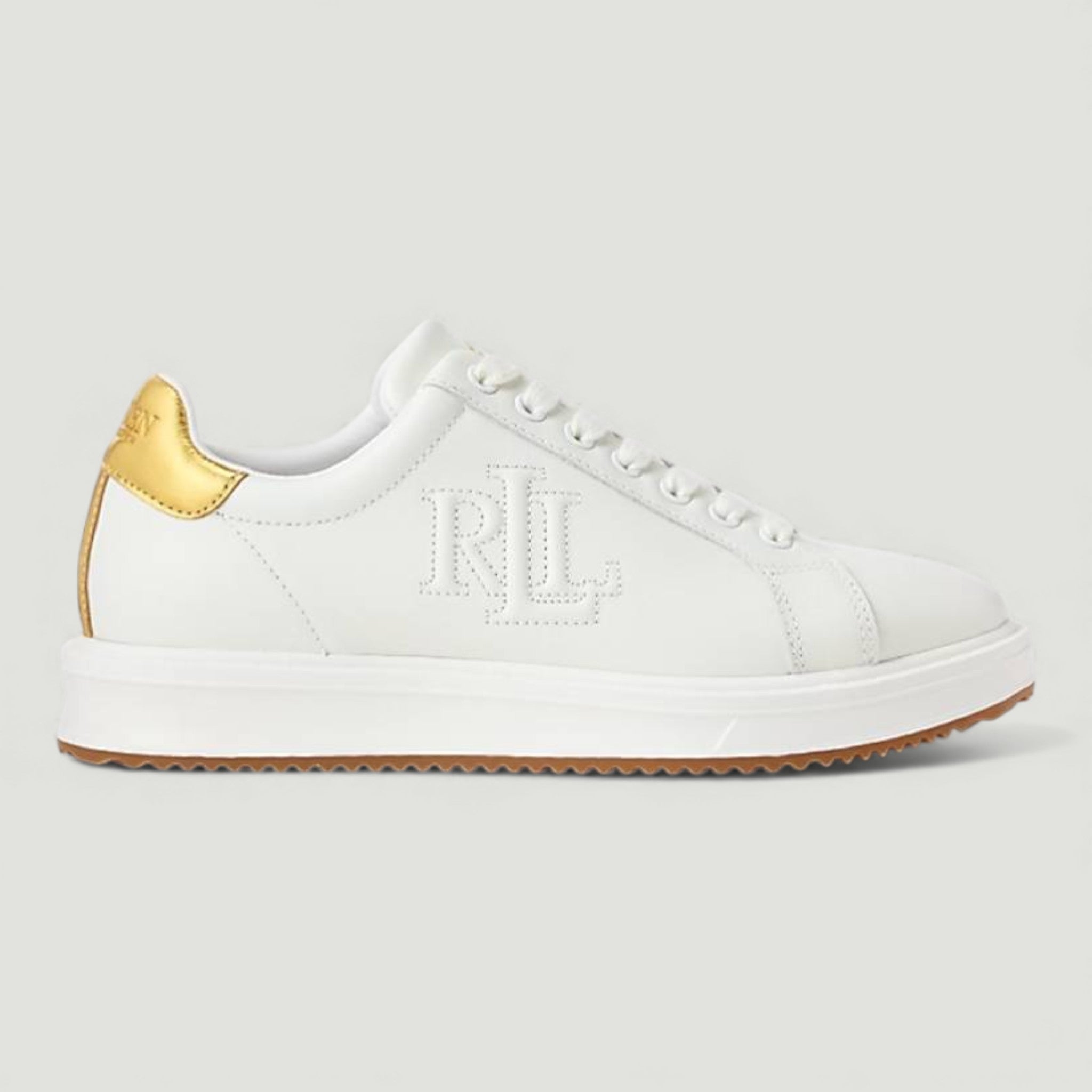 RALPH LAUREN SNEAKERS AINSLEY IN PELLE METALLIZZATA SNOW WHITE/MODERN GOLD