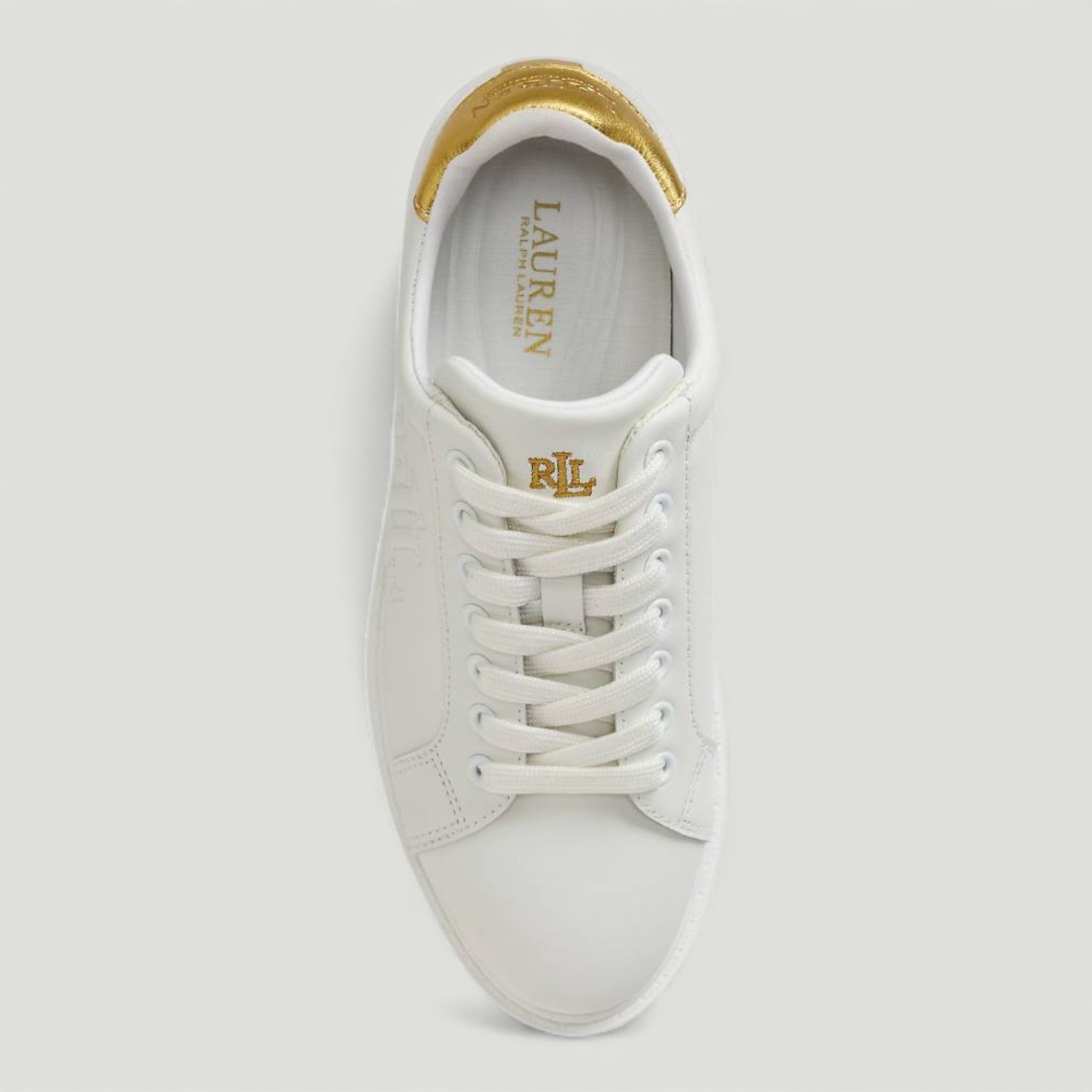 RALPH LAUREN SNEAKERS AINSLEY IN PELLE METALLIZZATA SNOW WHITE/MODERN GOLD