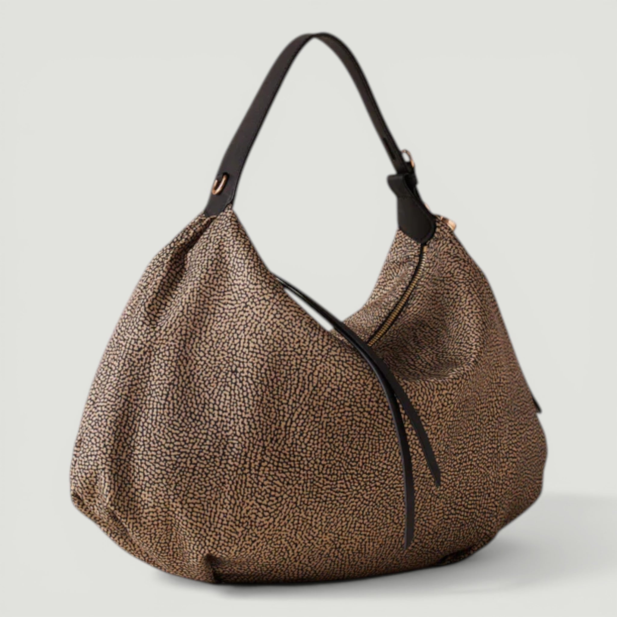 BORBONESE BORSA HOBO M. OP NATURALE/NERO