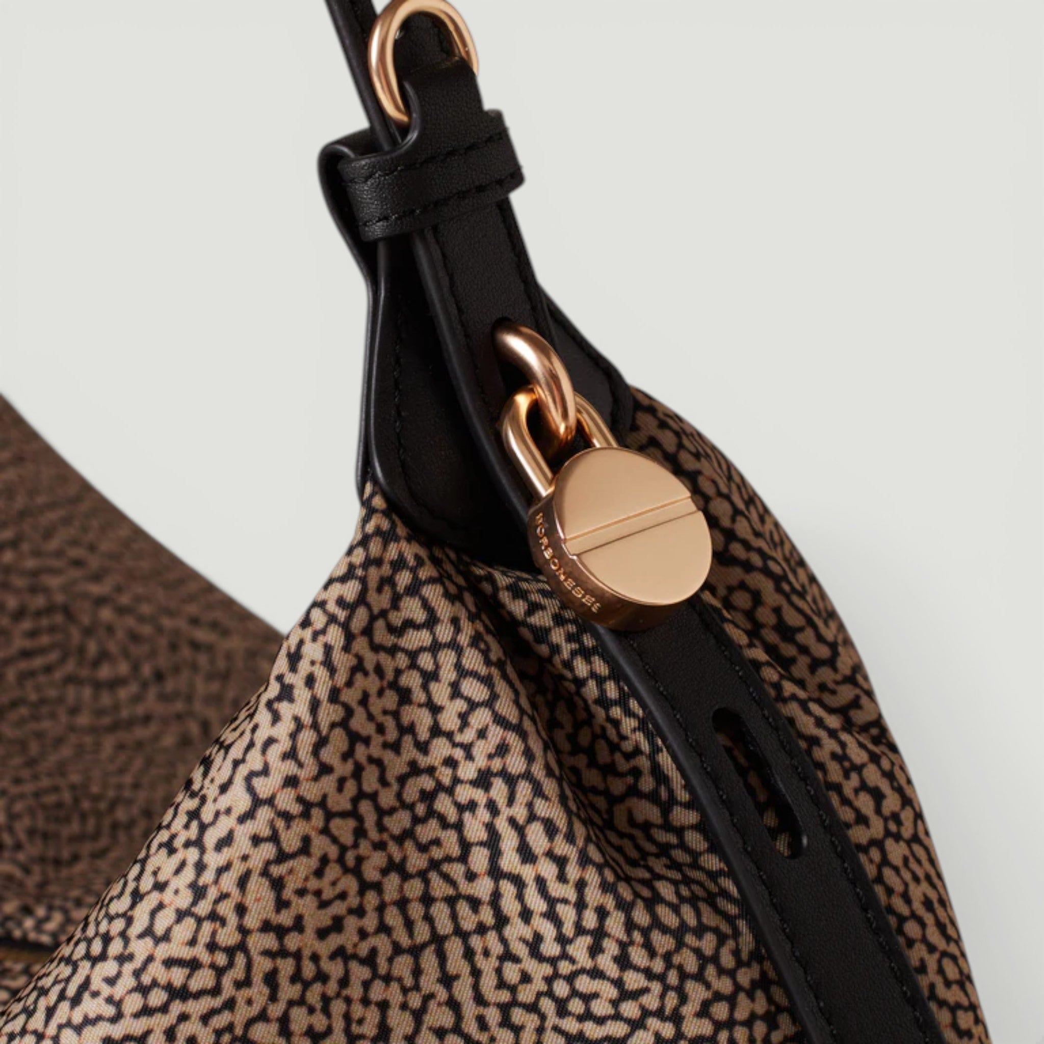 BORBONESE BORSA HOBO M. OP NATURALE/NERO