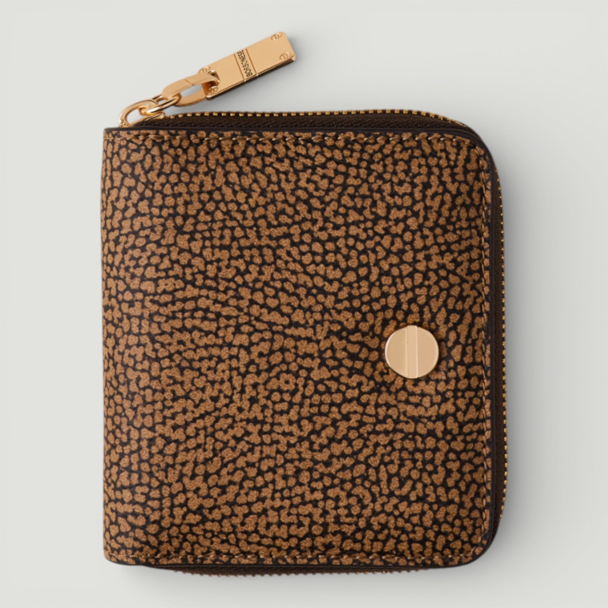 BORBONESE P.FOGLIO SMALL ZIP AROUND OP NATURALE/ NERO