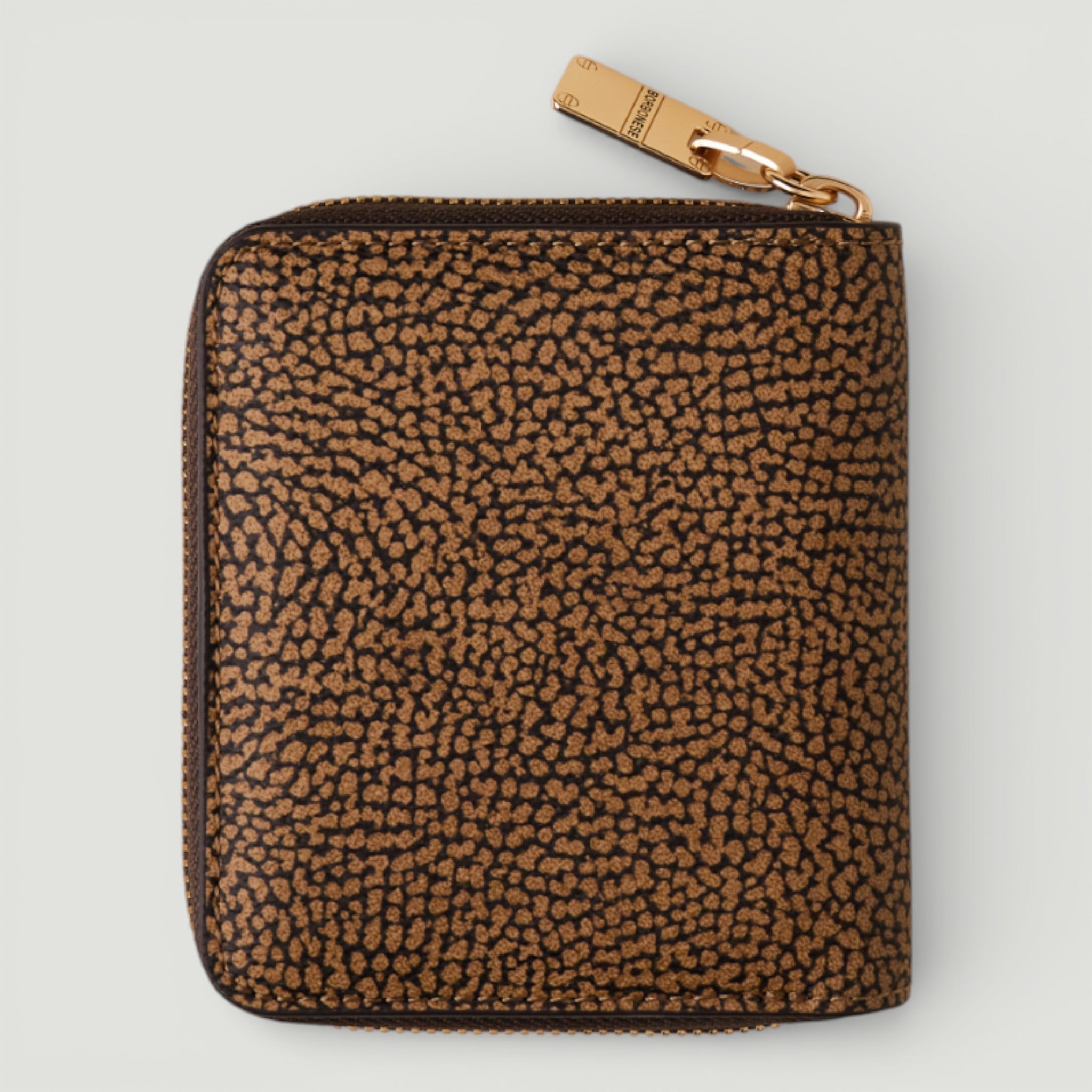 BORBONESE P.FOGLIO SMALL ZIP AROUND OP NATURALE/ NERO