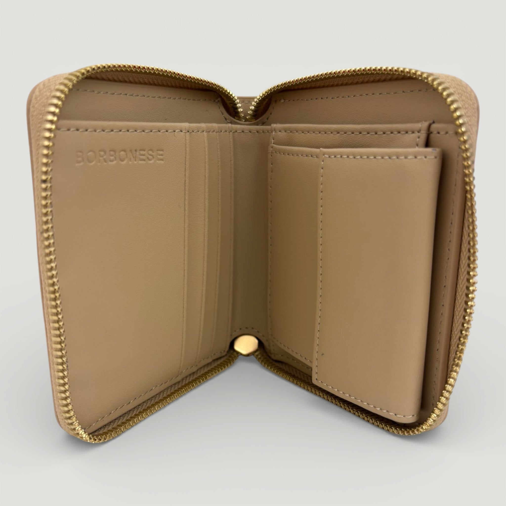 BORBONESE P. FOGLIO SMALL ZIP AROUND SABBIA