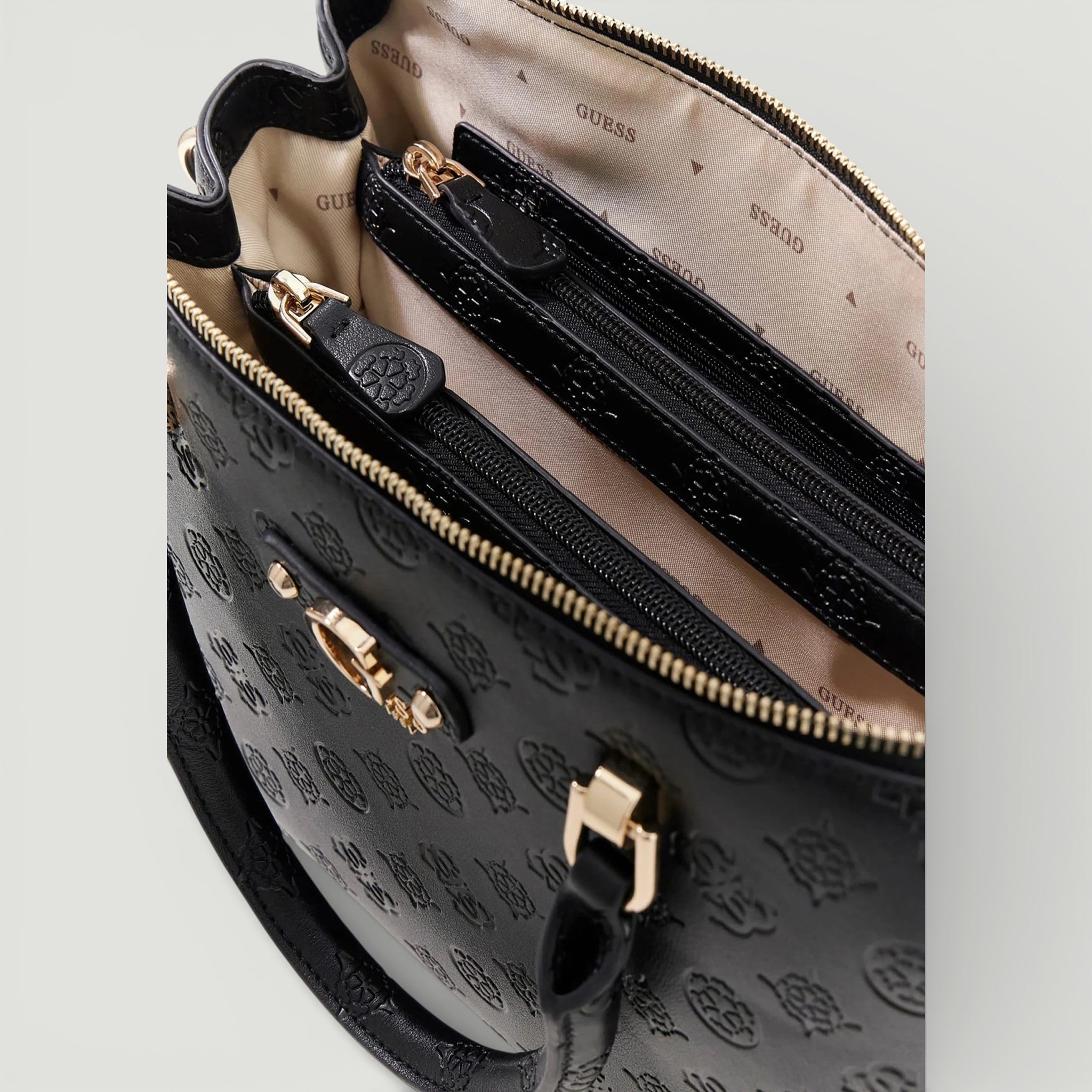 GUESS BORSA DITA MULTI COMP SATCHEL BLACK LOGO